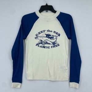 Urban Outfitters Keep The Sea Plastic Free Womens L Blue Baseball Raglan T-Shirt